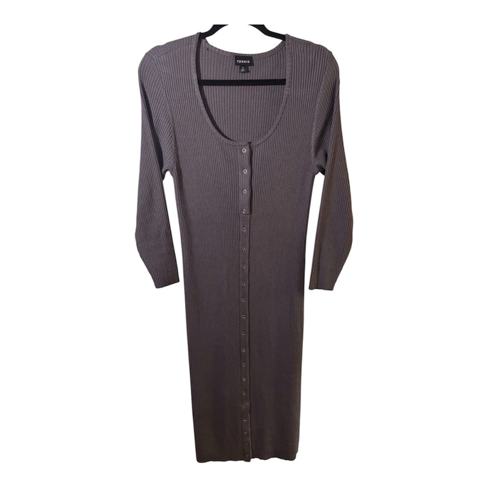 Torrid Charcoal Long Sleeve Ribbed Dress